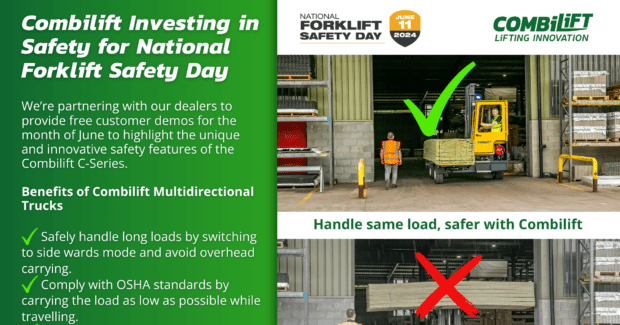 Combilift, National Forklift Safety Day, "Lift Your Standards by Lowering Your Load,” Combilift C-Series, forklift operators, safe working environment, forklift operators, forklifts