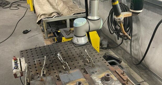 Acoustical Sheetmetal Co., ESAB, ESAB Cobots, TIG, MIG, cobots, George Myers, ESAB’s Technology & Research Center, Brandon Allen, Aristo® 500ix, RobustFeed U82 wire feeder, Universal Robots’ robotic arm and a Siegmund weld table, UR20e cobot arm, Warrior, Cutmaster® A60